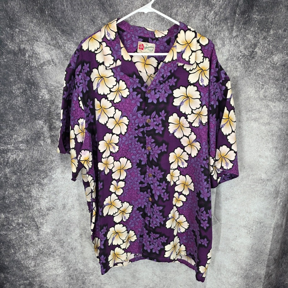 Vtg Hilo Hattie Hawaiian Shirt Mens 4XL Purple Floral Boho Aloha Beach Island